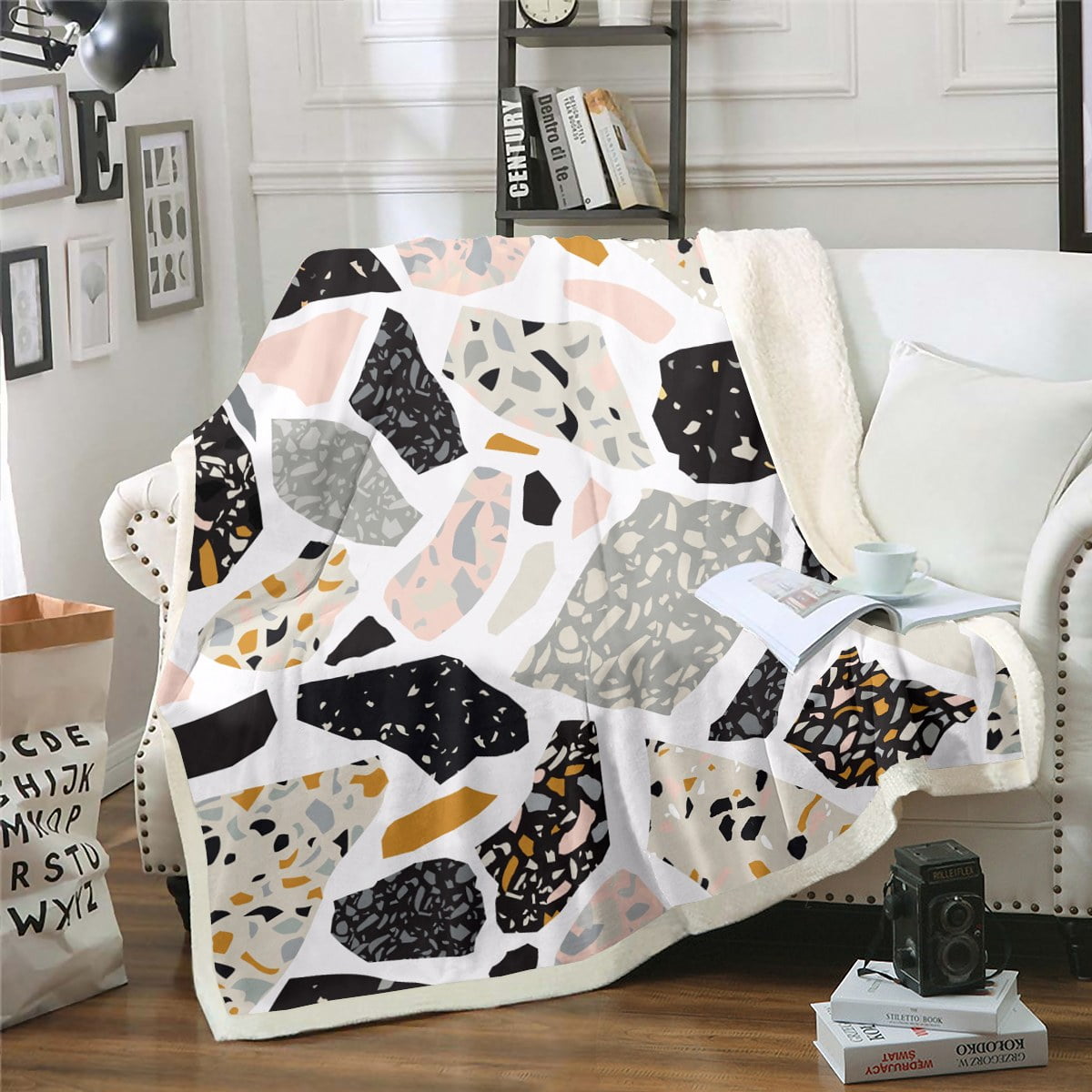 YST Abstract Stone Blanket Modern Art Throw Blanket for Bed, Black Grey