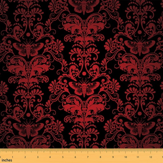 Erosebridal Adult Damask Upholstery Fabric Bohemian Decor Decorative Fabric Gothic Retro Red Floral Fabric By The Yard Antique Victorian Baroque Fabric By The Yard For Quilting Sewing,3 Yards