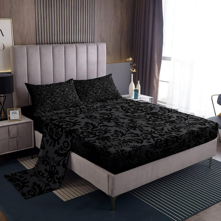 YST Adults Black Damask Bedding Set Antique Victorian Baroque Bed
