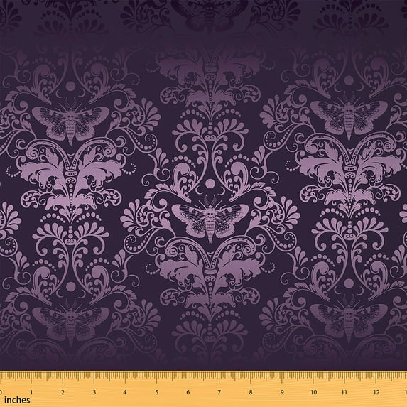 Erosebridal Adults Black Purple Damask Upholstery Fabric Vintage Classical Butterfly Floral Fabric by the Yard Antique Victorian Baroque Decorative Fabric Gothic Boho Waterproof Fabric,5 Yards