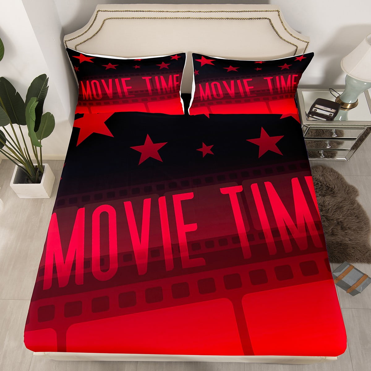 YST Adults Movie Theater Bedding Set Twin Vintage Cinema Red And Black Bedding Set For Boys Men