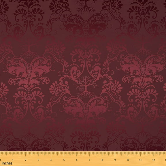 Adults Red Vintage Damask Upholstery Fabric Gothic Floral Fabric by the Yard Antique Victorian Baroque Decorative Fabric Tree of Life Indoor Outdoor Fabric Moon Sun DIY Fabric,3 Yards
