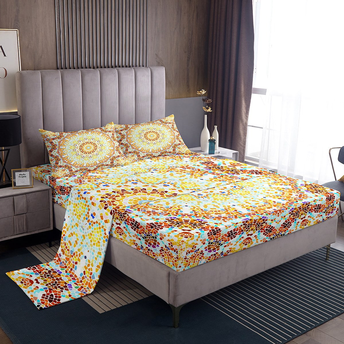 YST Aesthetic Artwork Bed Set Yellow Paisley Bed Sheets Set, Colorful