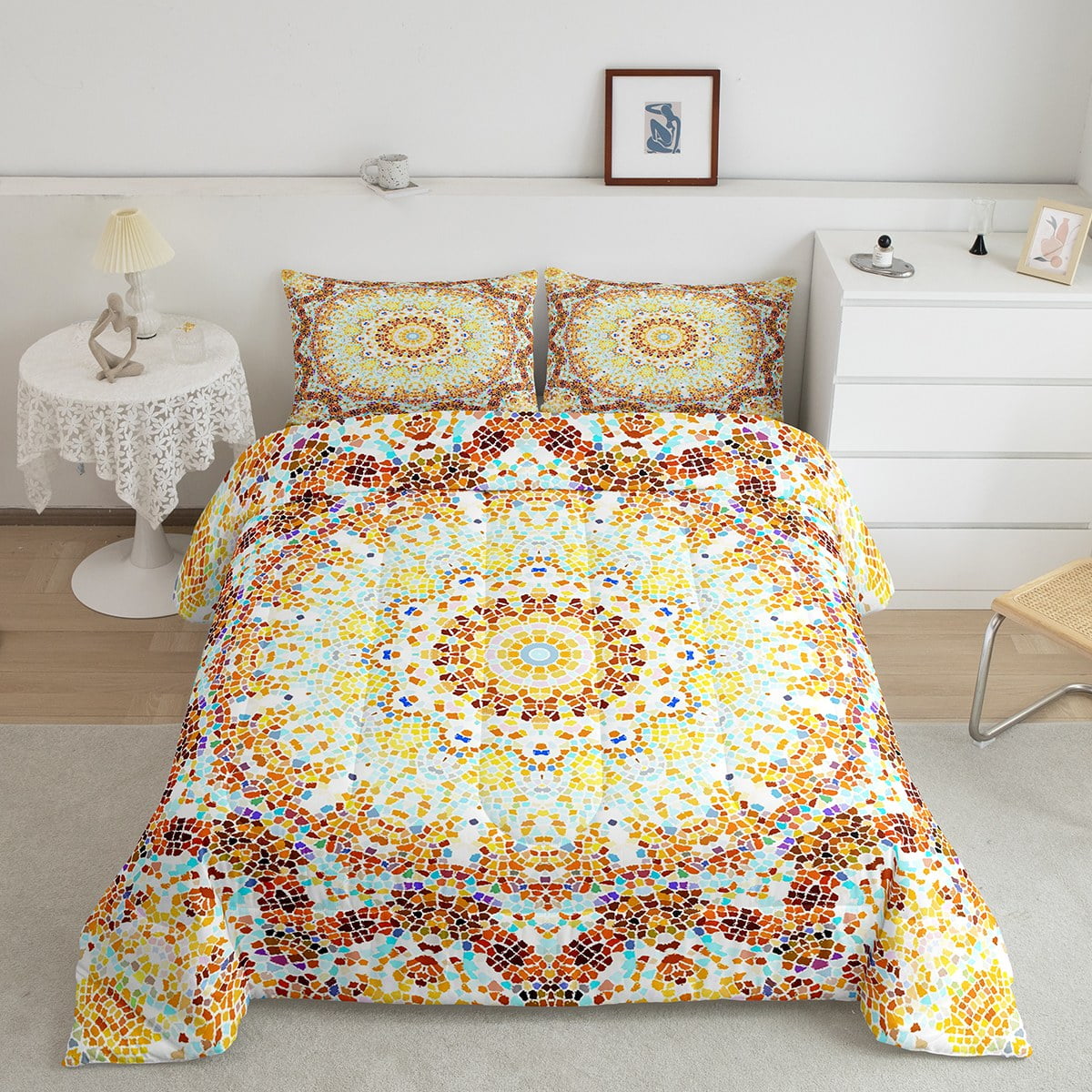 YST Aesthetic Artwork Comforter Twin Yellow Paisley Bedding Set