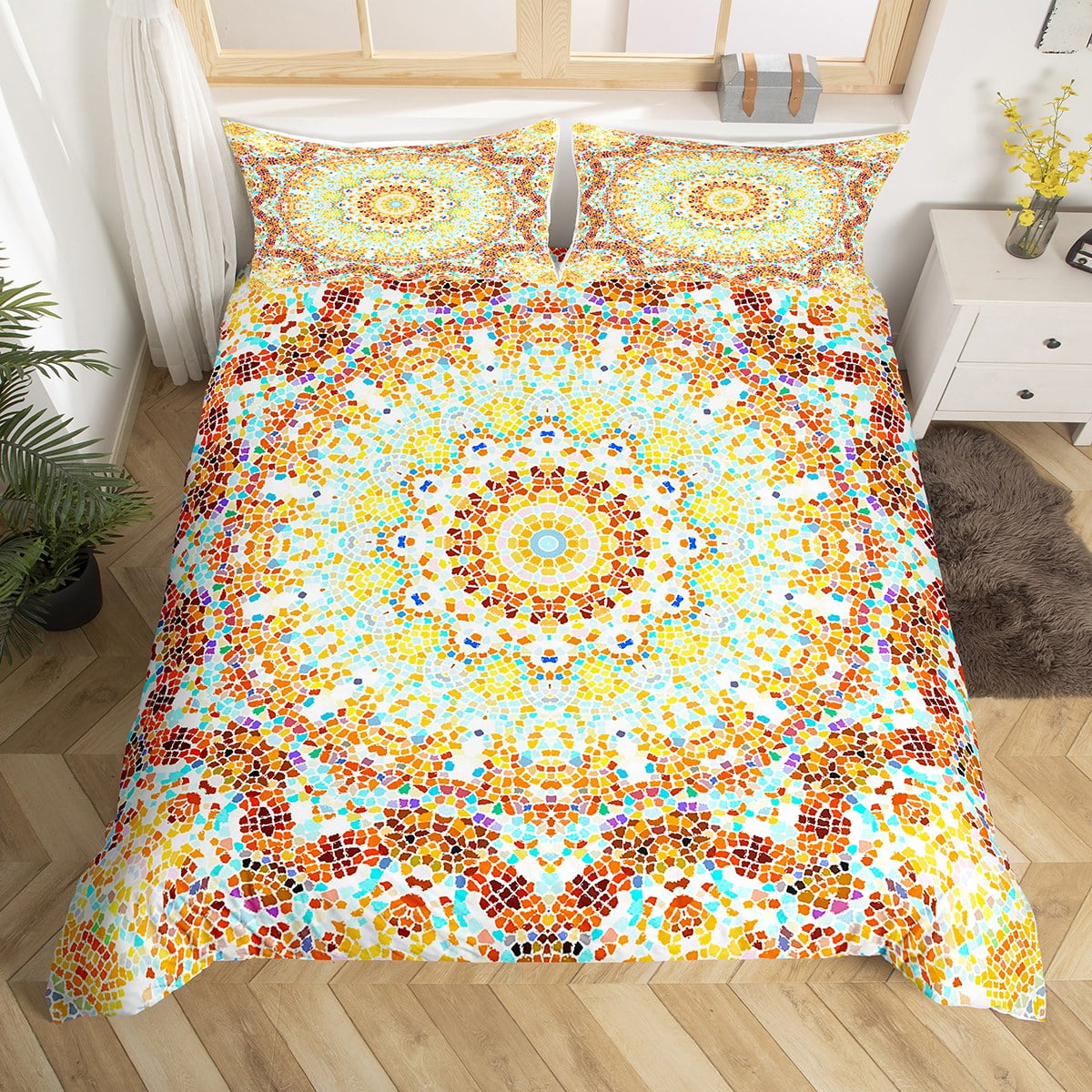 YST Aesthetic Artwork Duvet Cover King Yellow Paisley Bedding Set