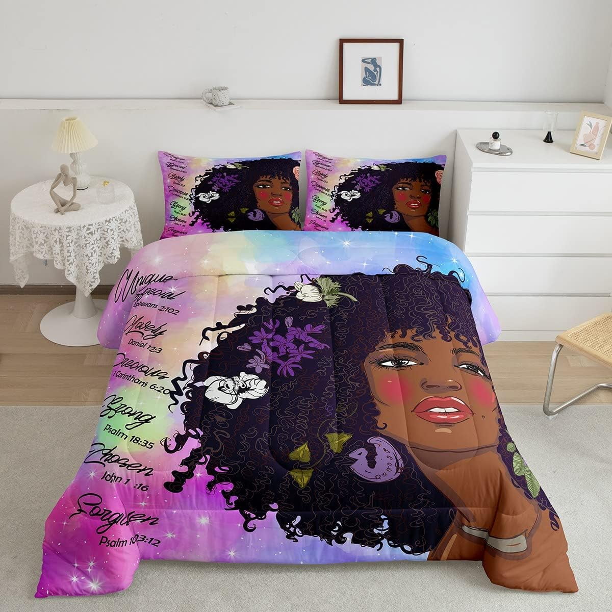 YST African American Black Girl Bedding Sets Twin Graffiti Cool Afro