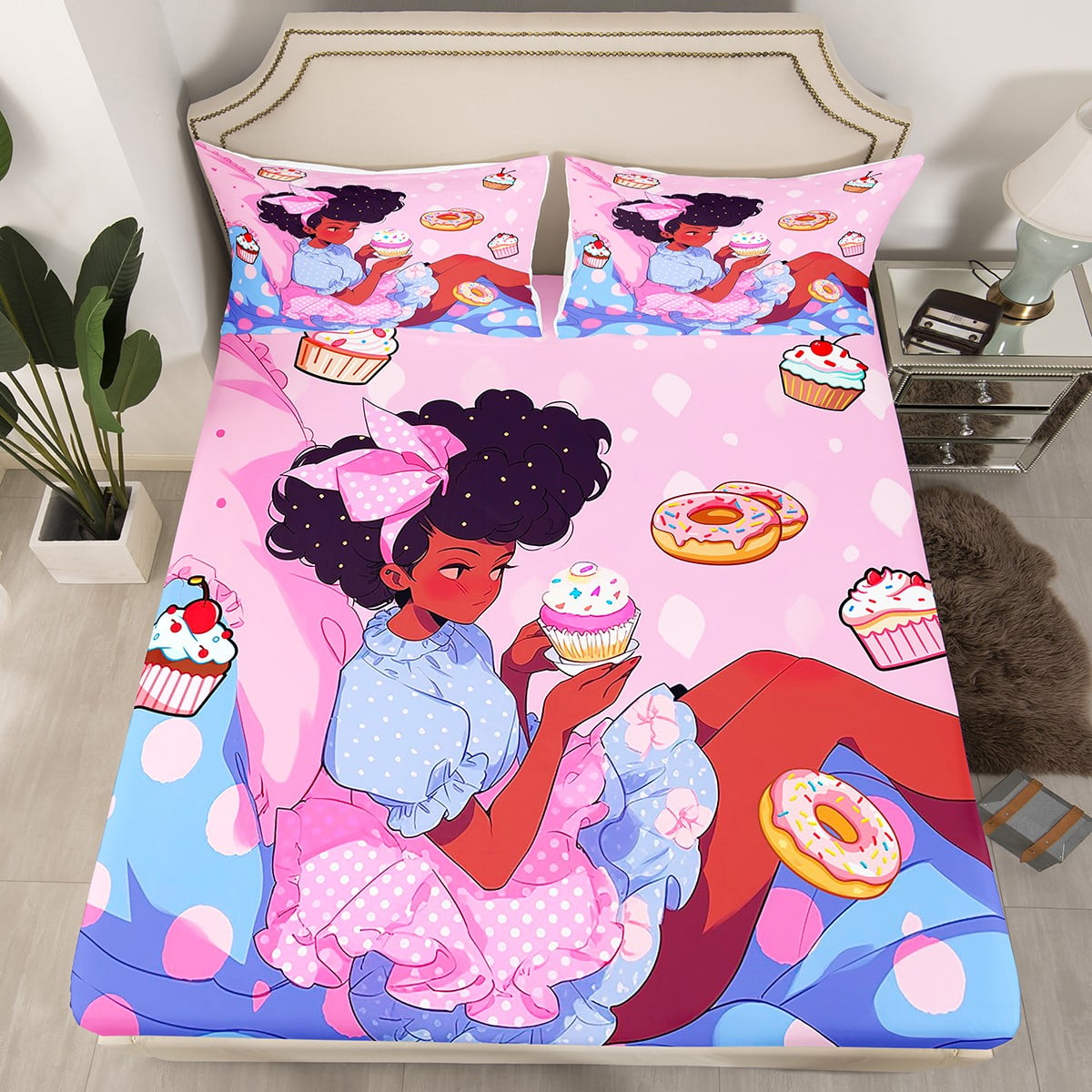 YST African American Black Girls Fitted Sheet Full Size AfroAmerican