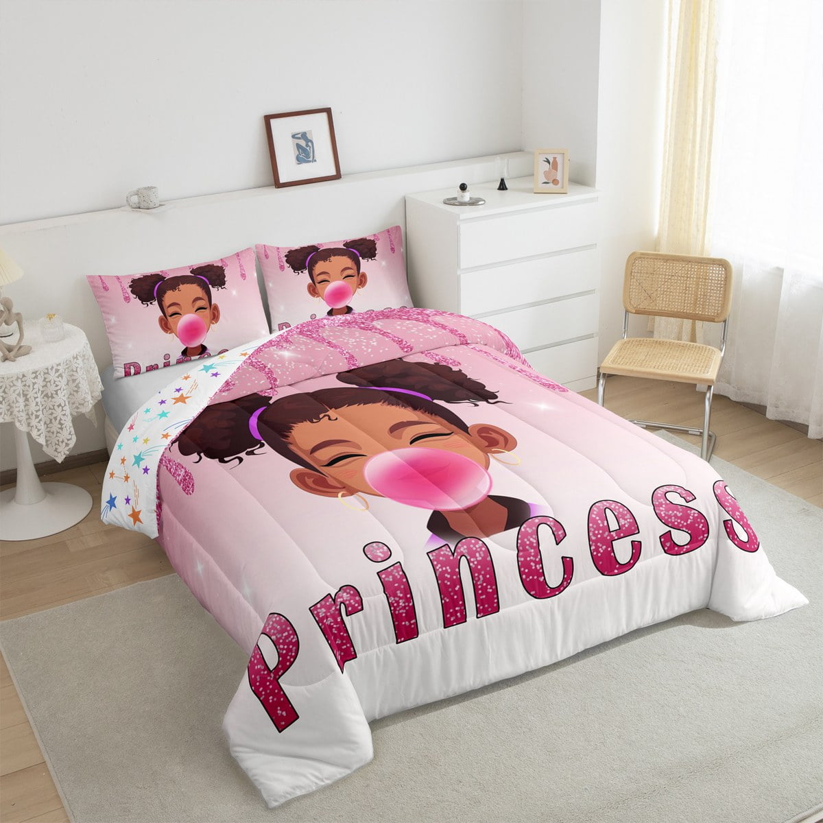 Yst African Style American Black Girls Comforter Set Full Size Kawaii Black Girls Magical 0691