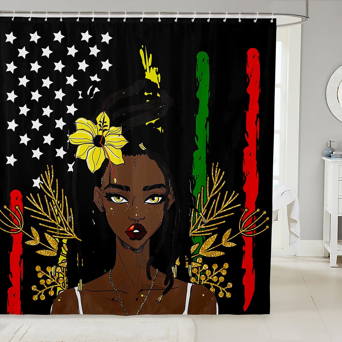 YST African Women Shower Curtain, Kawaii Black Girls Magical Bath
