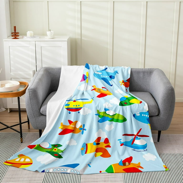 YST Airplane Blanket Multicolor Aircraft Fleece Blanket Watercolor Aeroplane Throw Blanket Baby 30x40 Inch Airliner Plane Helicopter Blue Sky Clouds Flannel Blanket Walmart