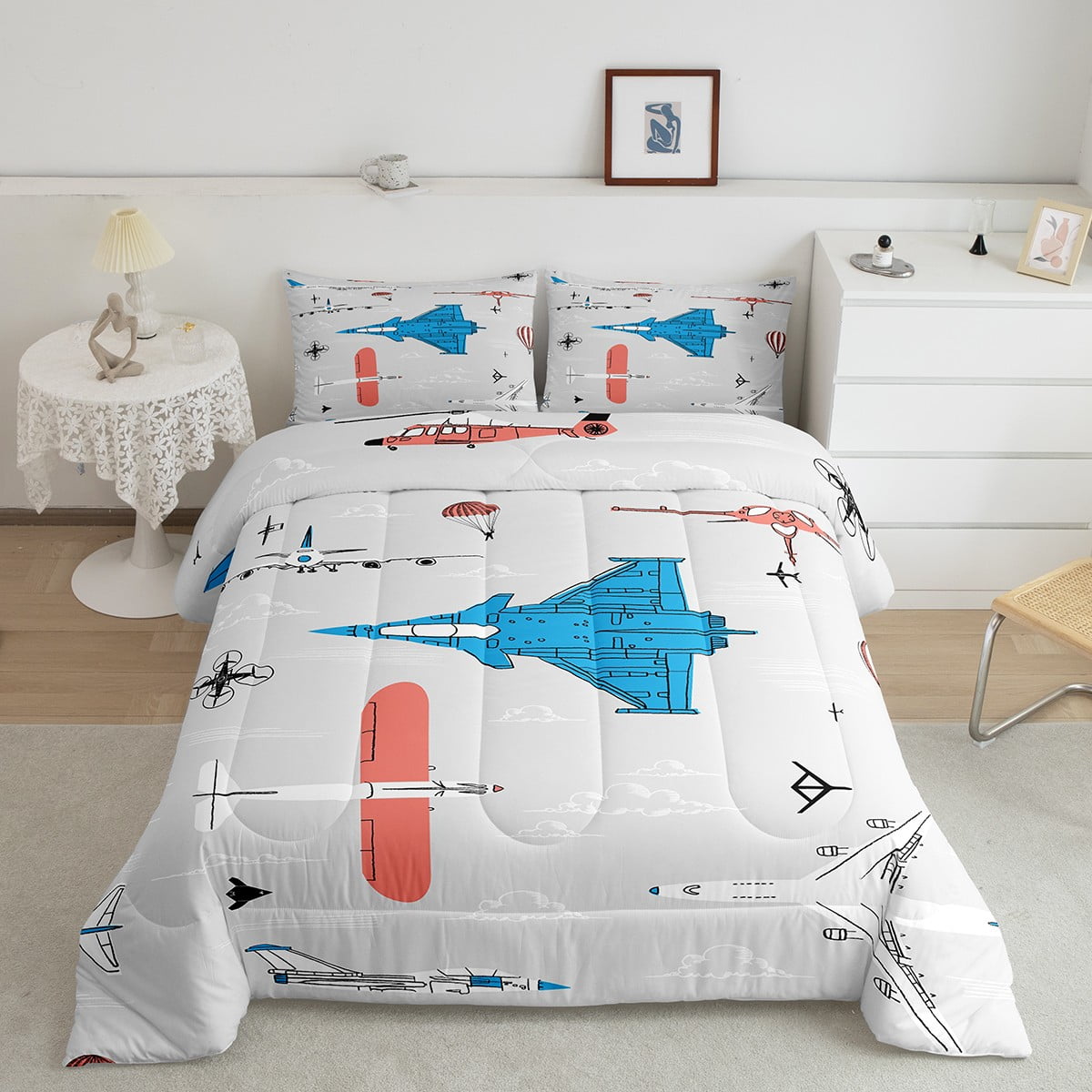 YST Airplane Comforter Set Queen Size,Toddler Aircraft Bedding Cartoon