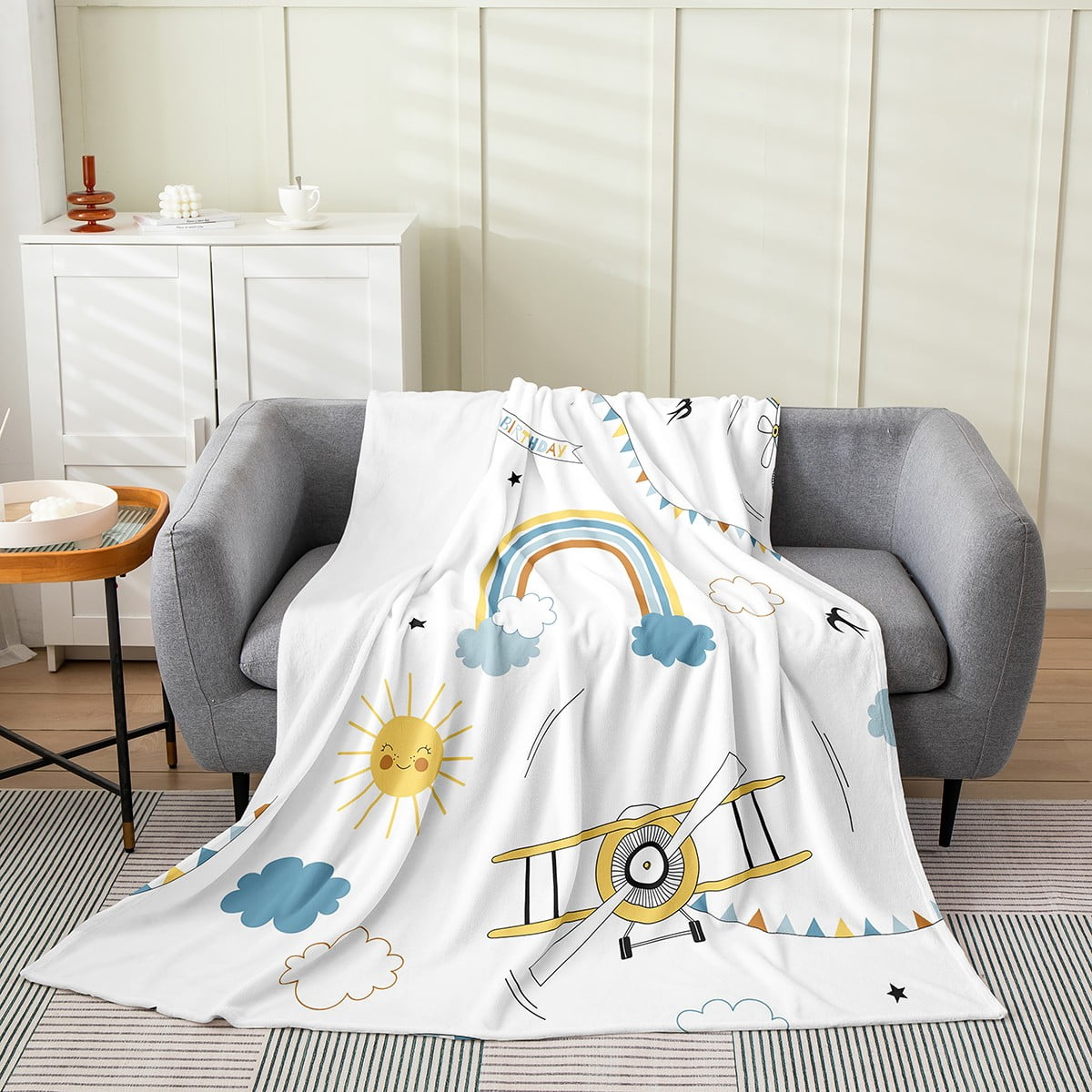YST Airplane Throw Blanket for Boys Girls Kids Toddler,Rainbow Fleece