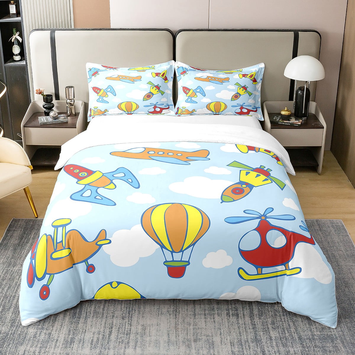 YST Airplane Twin 100 Cotton Duvet Cover for Boys,Kids Aircraft Bedding,Flying Plane Comforter