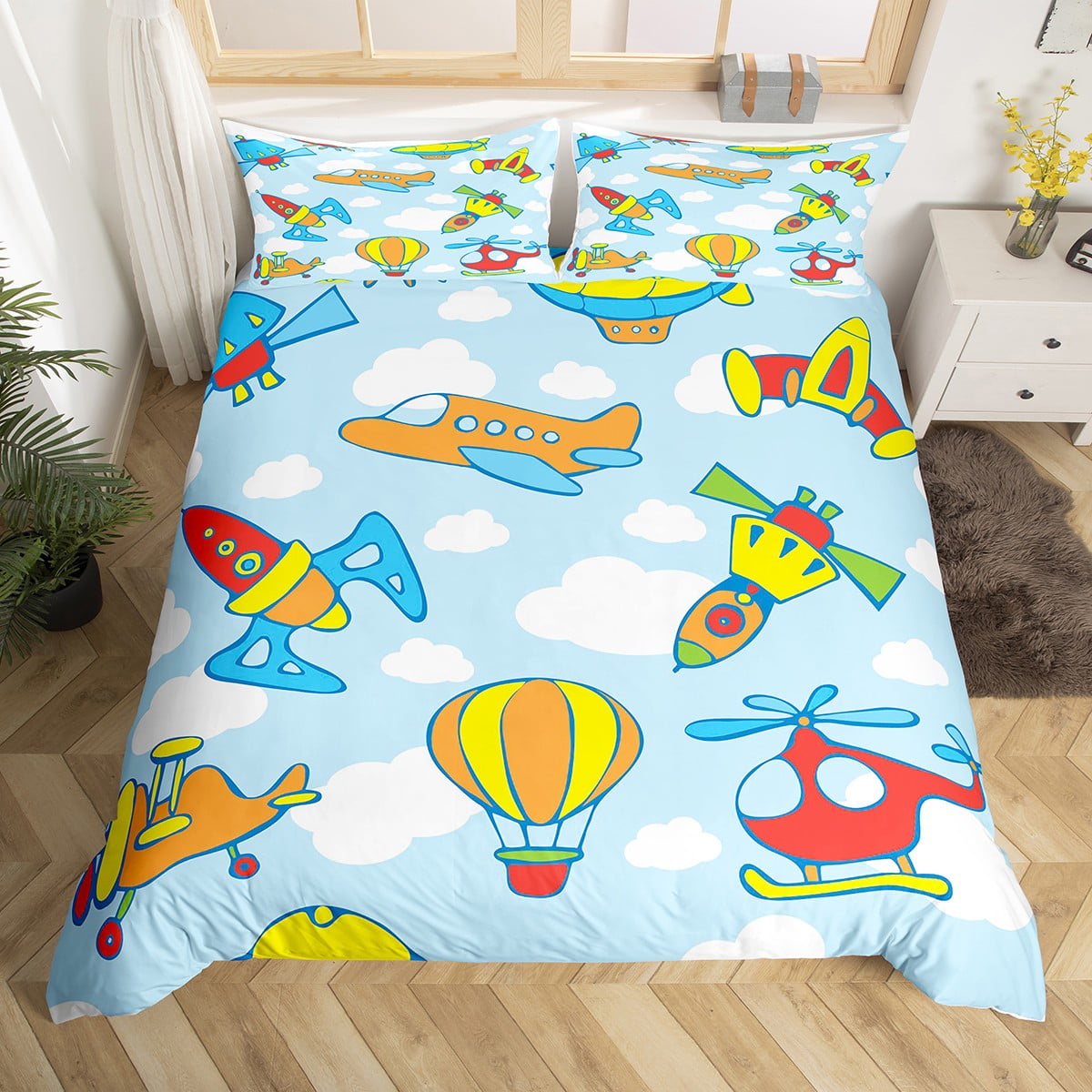 YST Airplane Twin Size Duvet Cover for Boys,Kids Aircraft Bedding,Flying Plane Comforter Cover