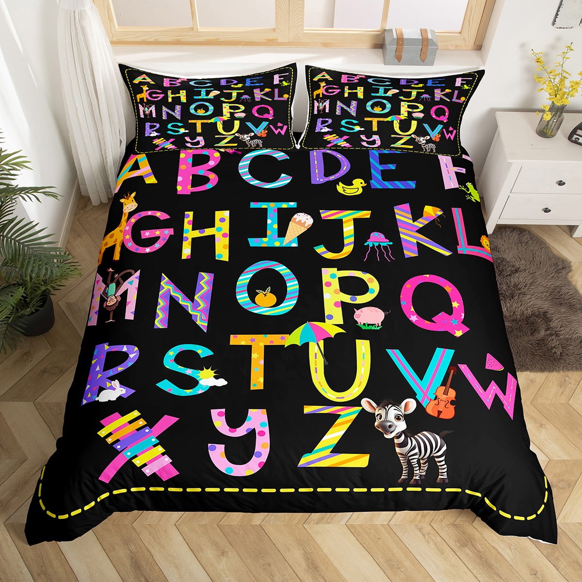 Learning Alphabet Bedding Set For Kids Room Decor Cute Cartoon