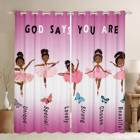 Erosebridal American African Ballerinan Curtains & Drapes Black Window Curtains 38"Wx54"L Hot Pink Blackout Curtains Room Ballet Princess Curtains & Drapes