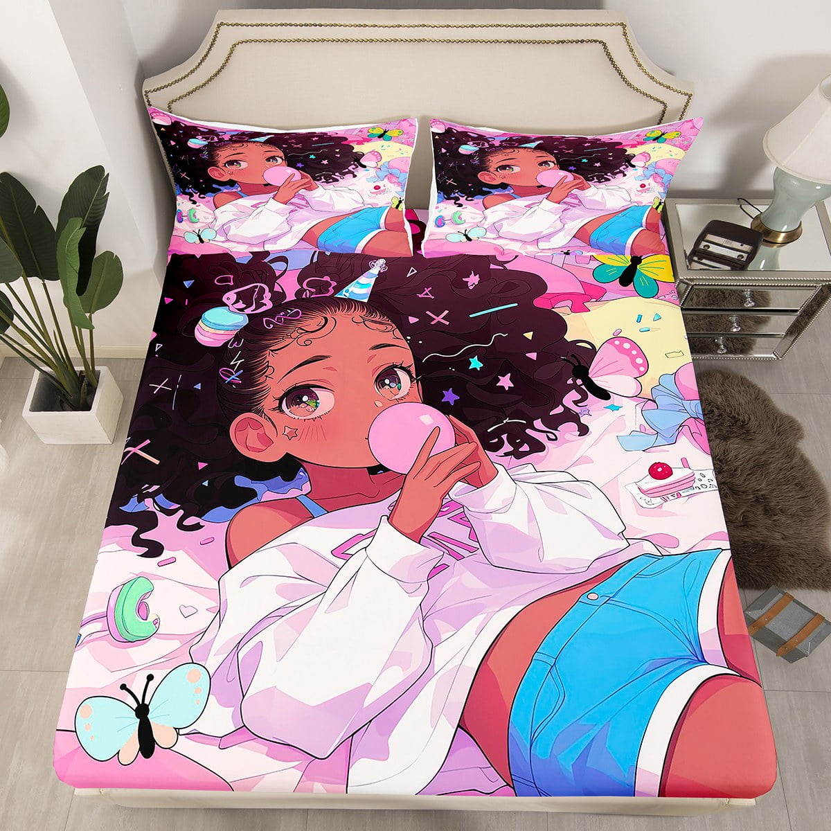 YST American African Girls Twin Sheets Cute Black Girls Bed Sheets