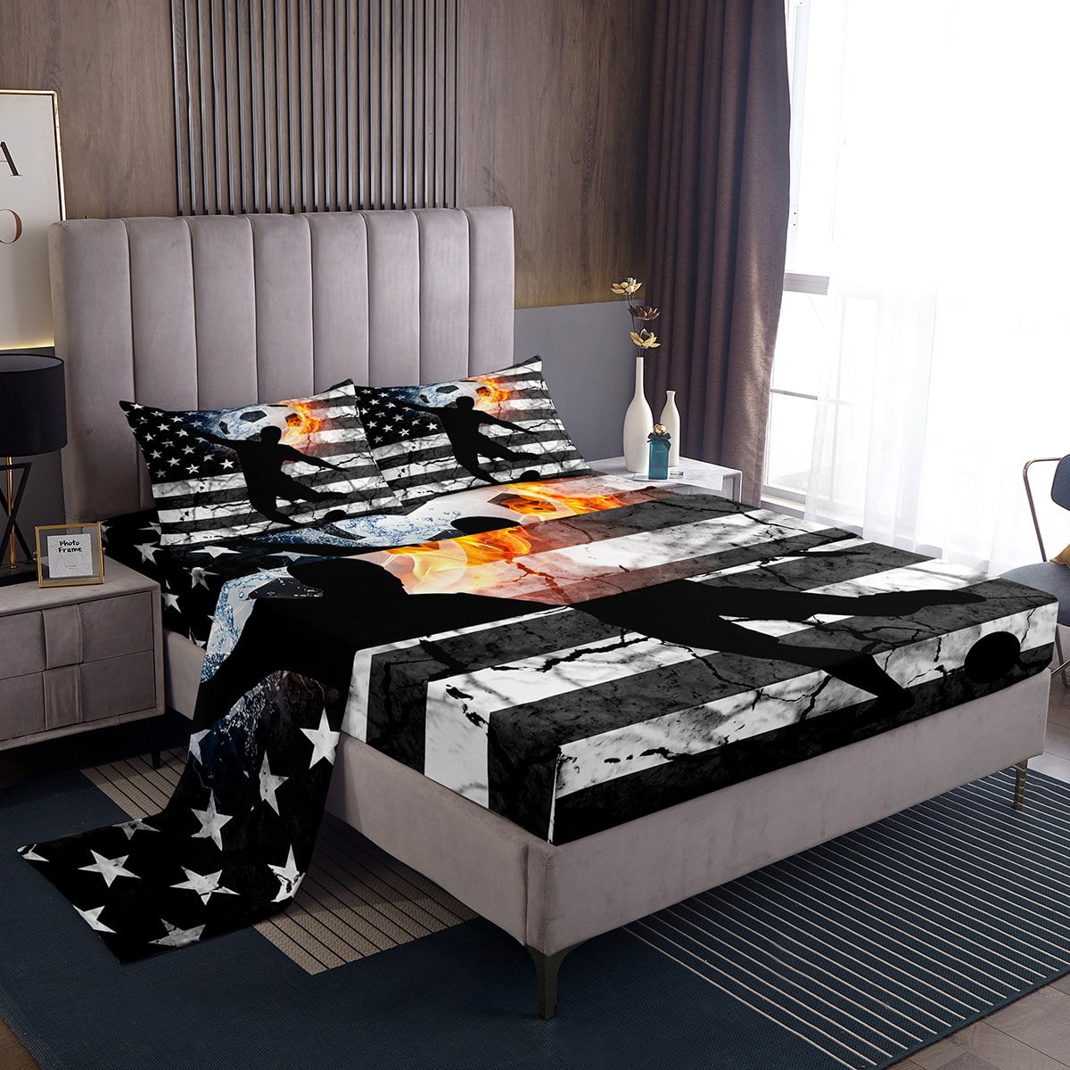 YST American Flag Bed Sheets Set Kids Teen Football Full Size Sheet