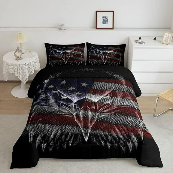 YST American Flag Bedding Comforters Toddler Size, Eagle Bird Animal Print Stars Stripes USA Flag Comforter Set, American Culture Quilt Set for Girls Teens Gift, Ultra Soft