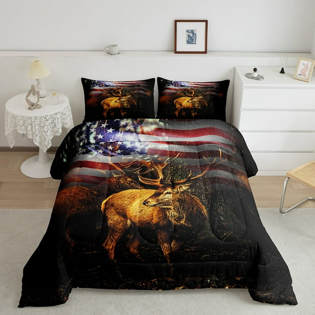 YST American Flag Bedding Hunting Deer Theme Comforter Set for Kids