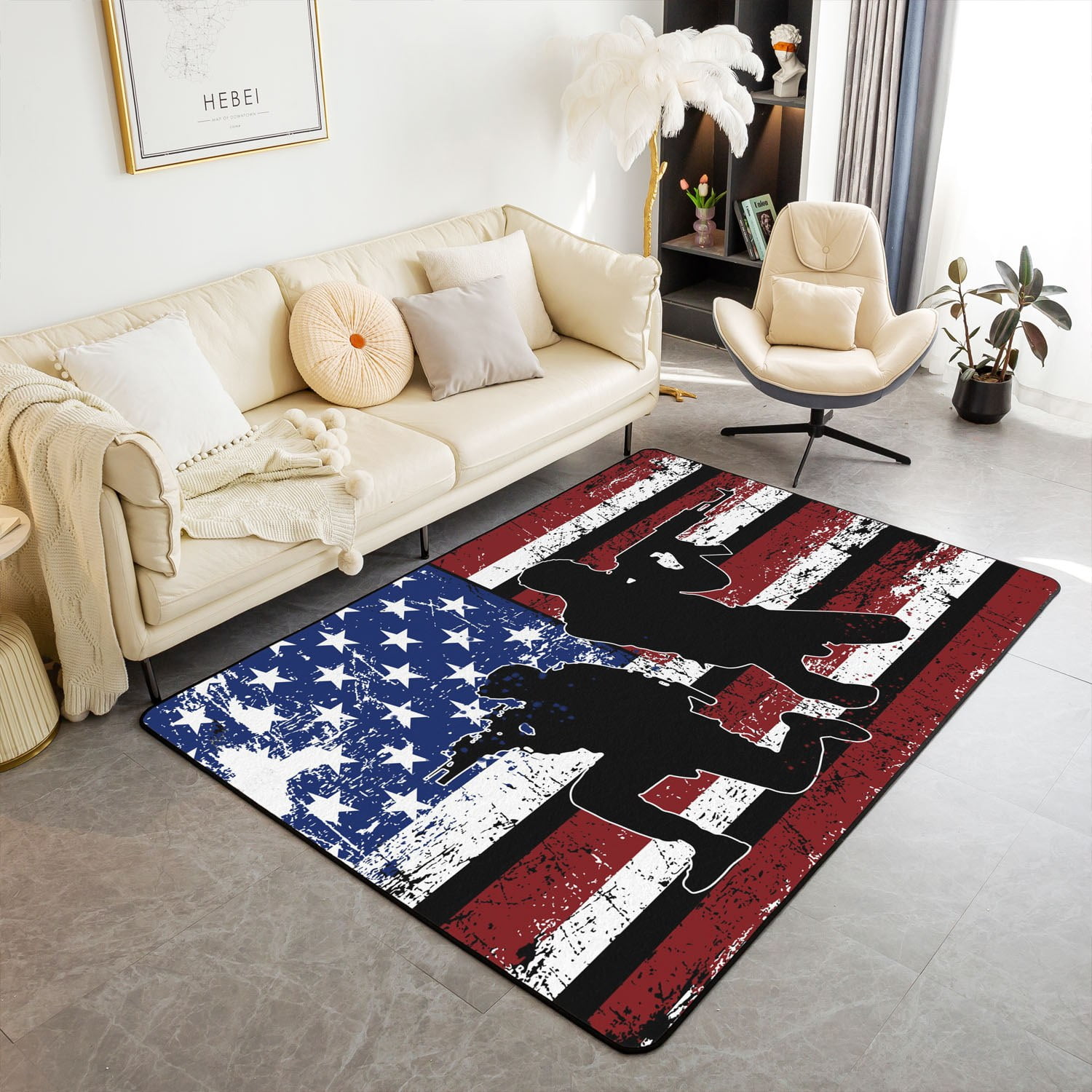 YST American Flag Rug 5x7 for Bedside Vintage Army Soldier Silhouette