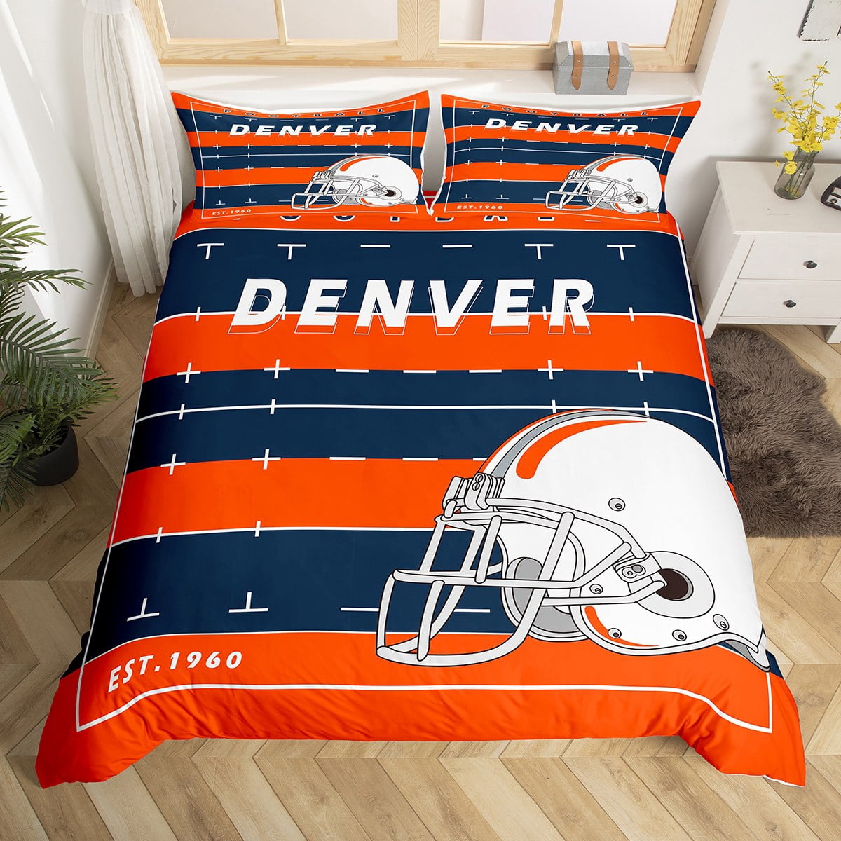 Feelyou Rugby Bedding Set Queen Size - 3 Piece Sports Comforter Set For Boys With 2 Pillowcases
