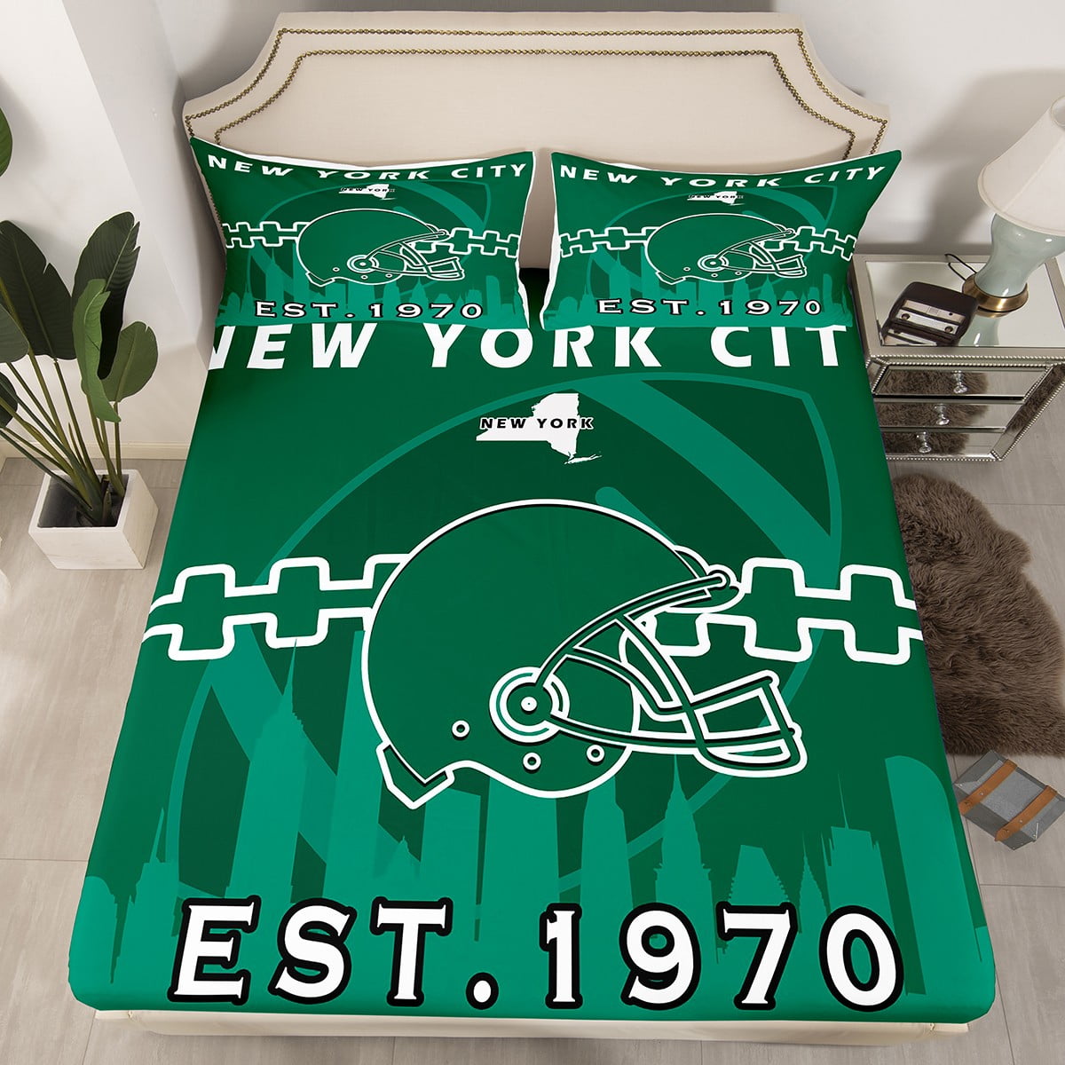 YST American Football City Fitted Sheet,Boys Football Bed Sheets Twin