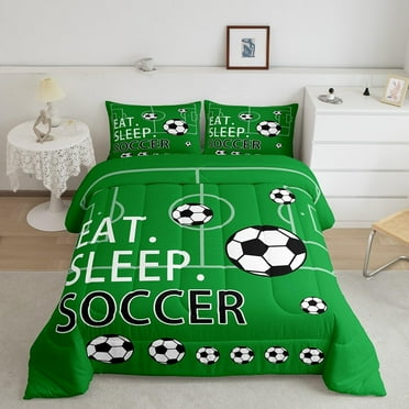 American Football Coverlet Set Twin Size Green Comforter Teens Ball Games Comforter Set Breathable Football Field Quilt Set Room Decor Soccer Quilt