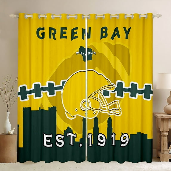 Erosebridal American Football Curtains 38x54 inch,Teen Football Blackout Curtains,Blue Gray Curtains Drapes,Football Player Window Curtains 2 Panels for Football Fan(Green Bay)
