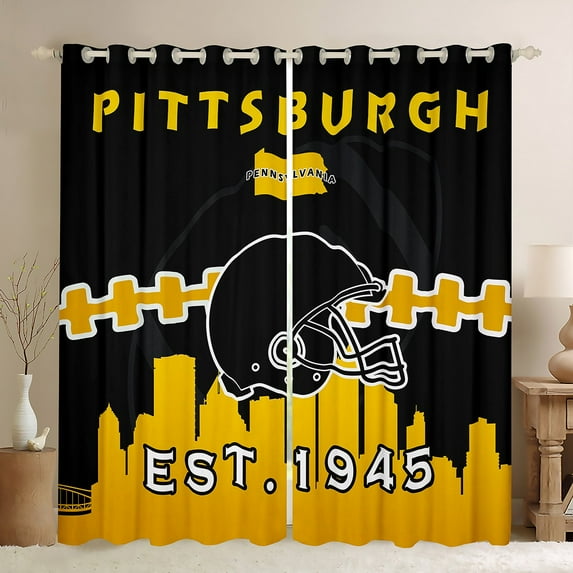 American Football Lovers Curtains 38x54 inch ,Football 30%-50% Blackout Curtains,Sports Curtains Drapes,Football Fans Window Curtains 2 Panels for Living Room Decor,(Pittsburgh)