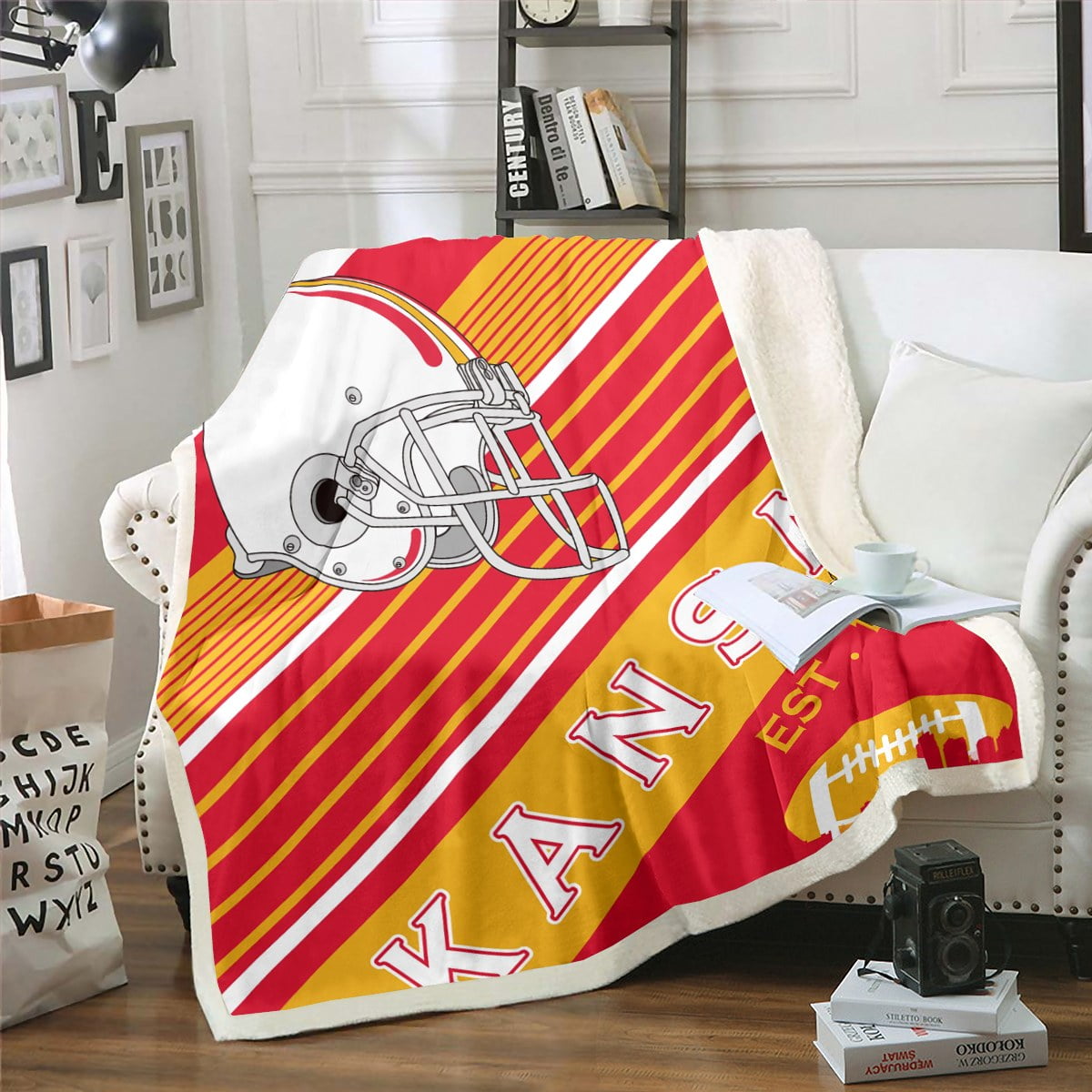 YST American Football Throw Blanket Rugby Decor Sports Game Fleece Blanket Throw Boys American Football City Fuzzy Blanket Red Yellow White Geometry Striped Plush Bed Blanket Kansas Walmart