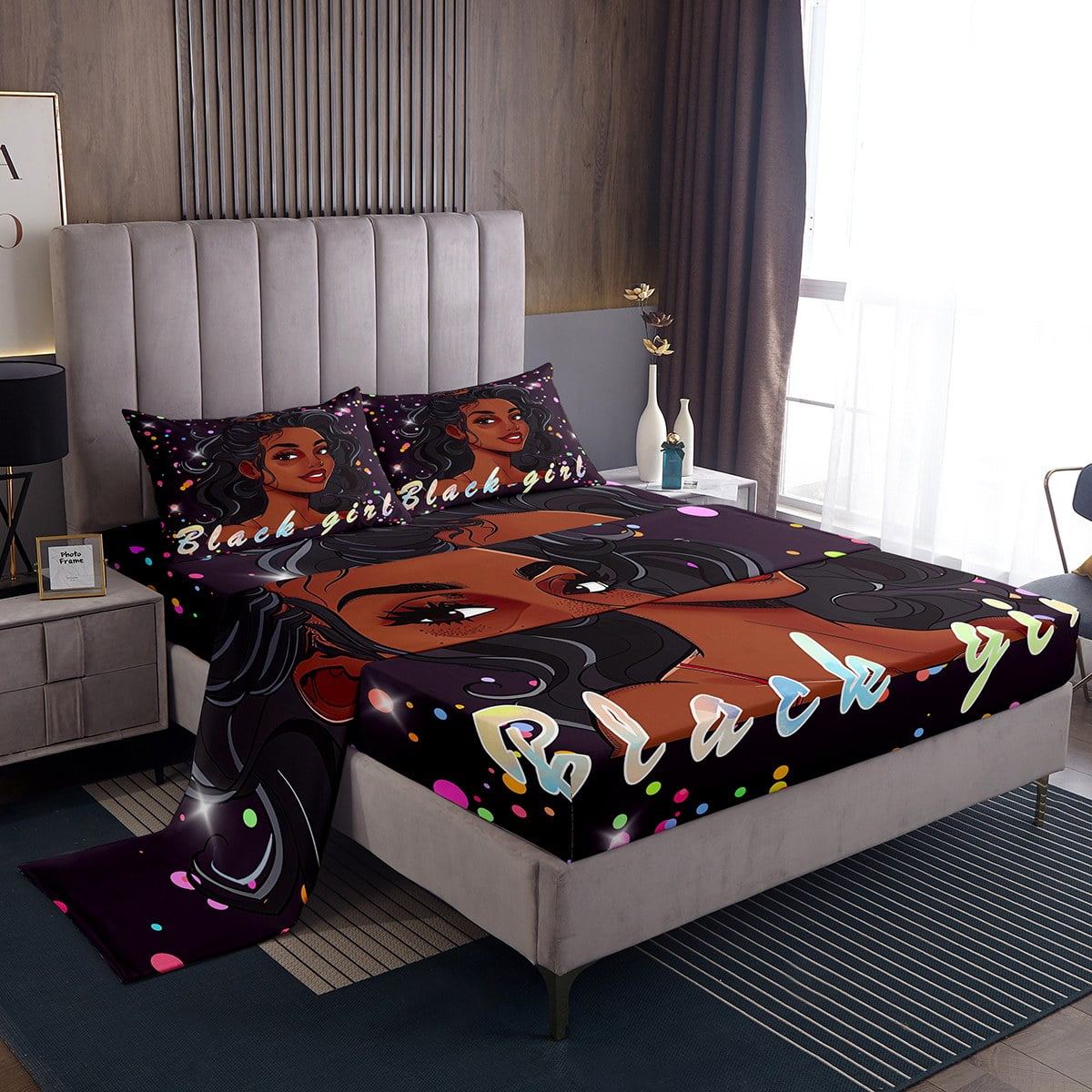 YST American Women Sheets, Black Girls Sheet Set King Size African