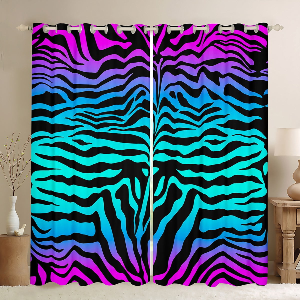 YST Animal Print Blackout Curtains Teal Blue Zebra Print Curtains