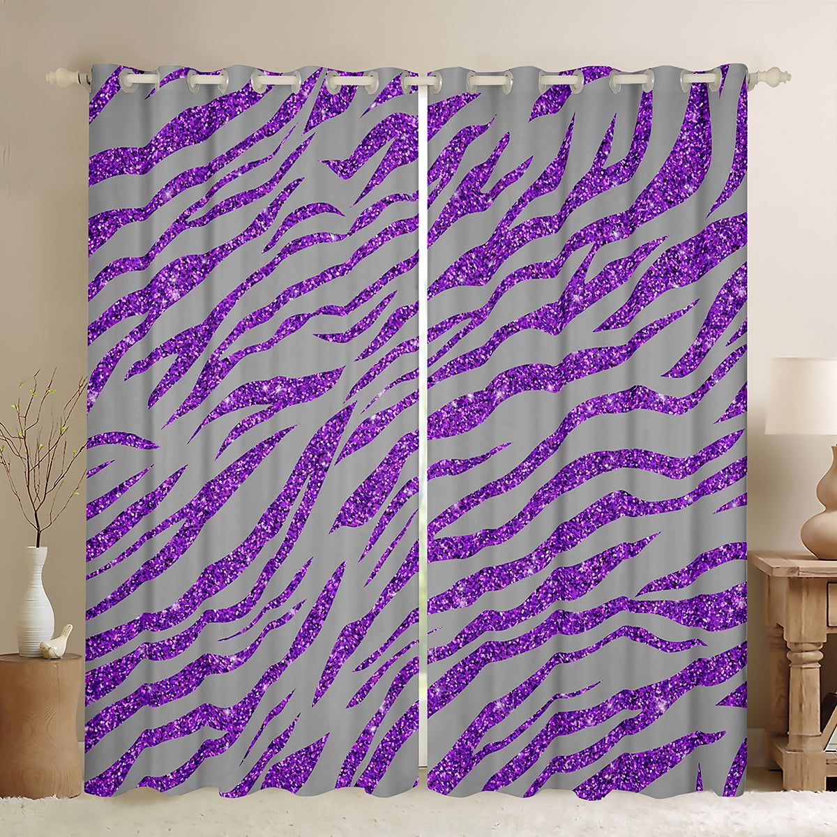 YST Animal Print Curtains & Drapes Purple Gray Curtains, Zebra Print
