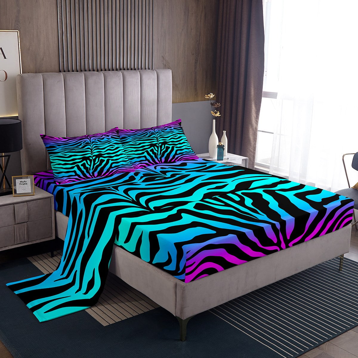 YST Animal Print Twin Sheet Set Teal Blue Zebra Print Sheets, Purple