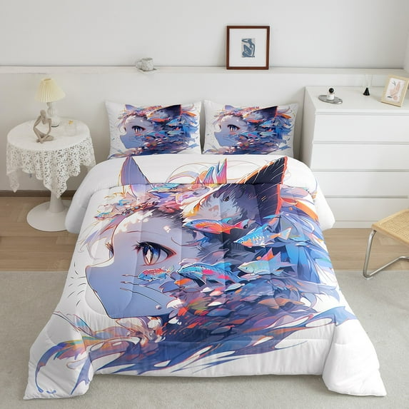 Anime Bedding Cartoon Printed Twin Comforter Set 3D Colorful Design Bedding Comforter Sets Super Soft Breathable Quilt for All Season,1 Comforter 1 Pillowcase