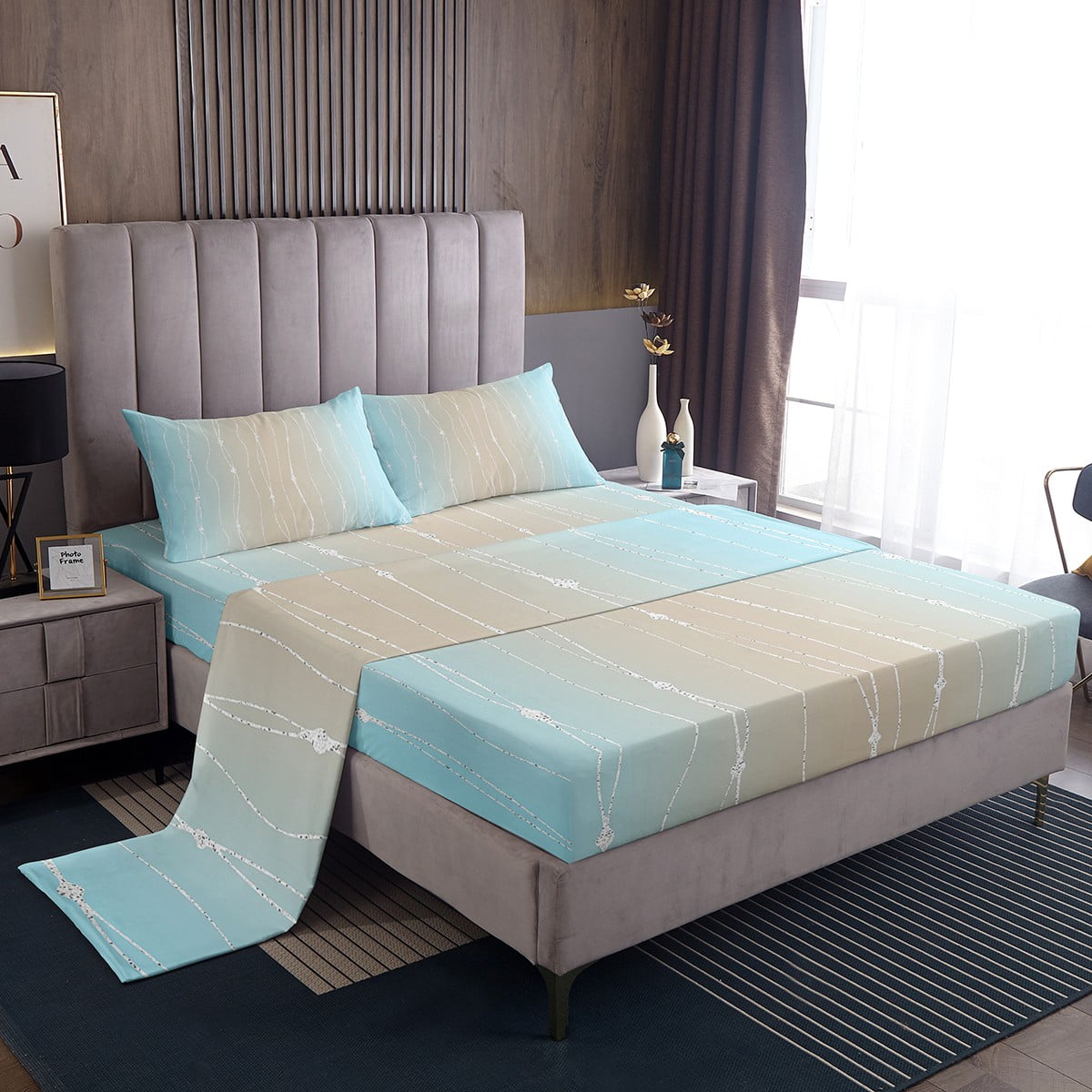 Erosebridal Aqua and Beige Gradient Twin Sheets Watercolor Ombre Bed ...