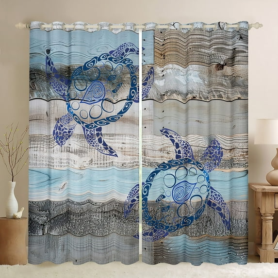 YST Aqua Sea Turtle Blackout Curtains Ocean Animal Curtains & Drapes, Hawaii Beach Curtains Rustic Farmhouse Black Out Curtains, Marine Reptile Window Drapes Barn Door Lodge Cabin Decor