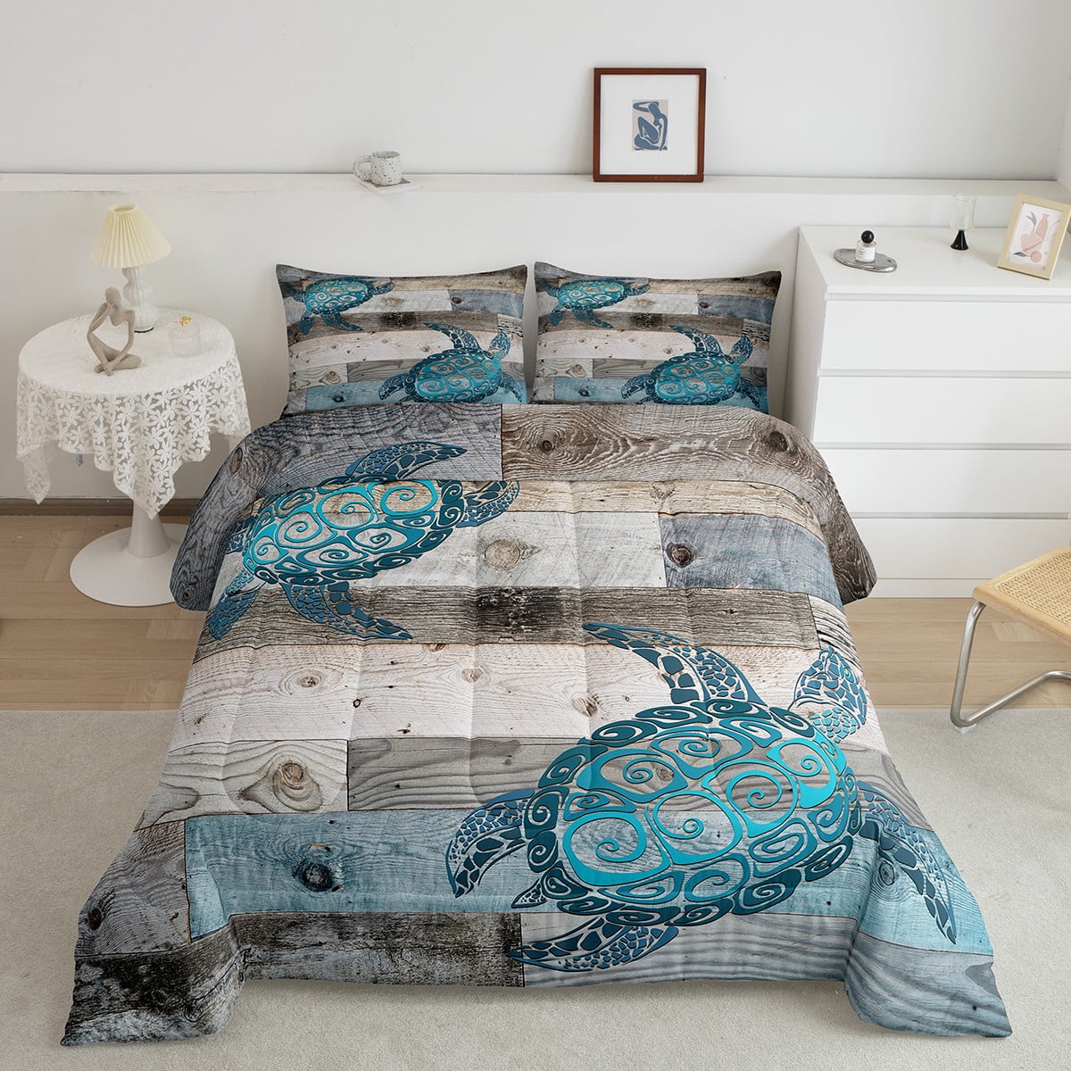 YST Aqua Sea Turtle Comforter Set Queen Ocean Animal Bedding Set ...