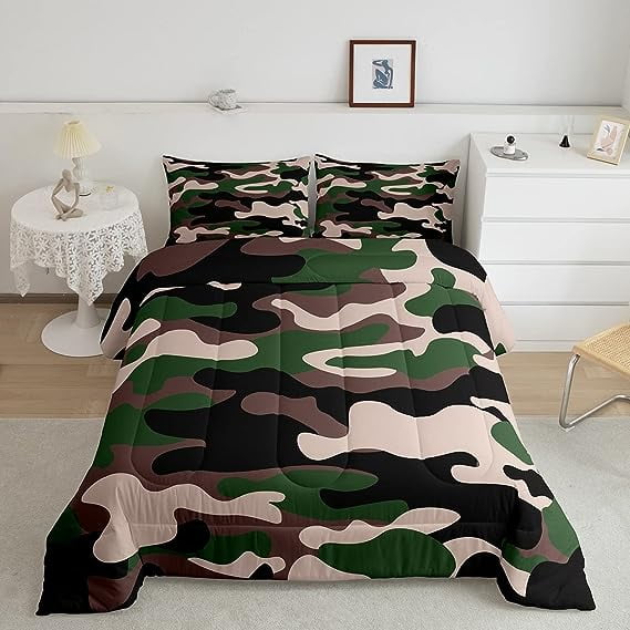 YST Army Green Camouflage Bedding Set King,Camouflage Comforter Set for Kids Teens Adults,Boys