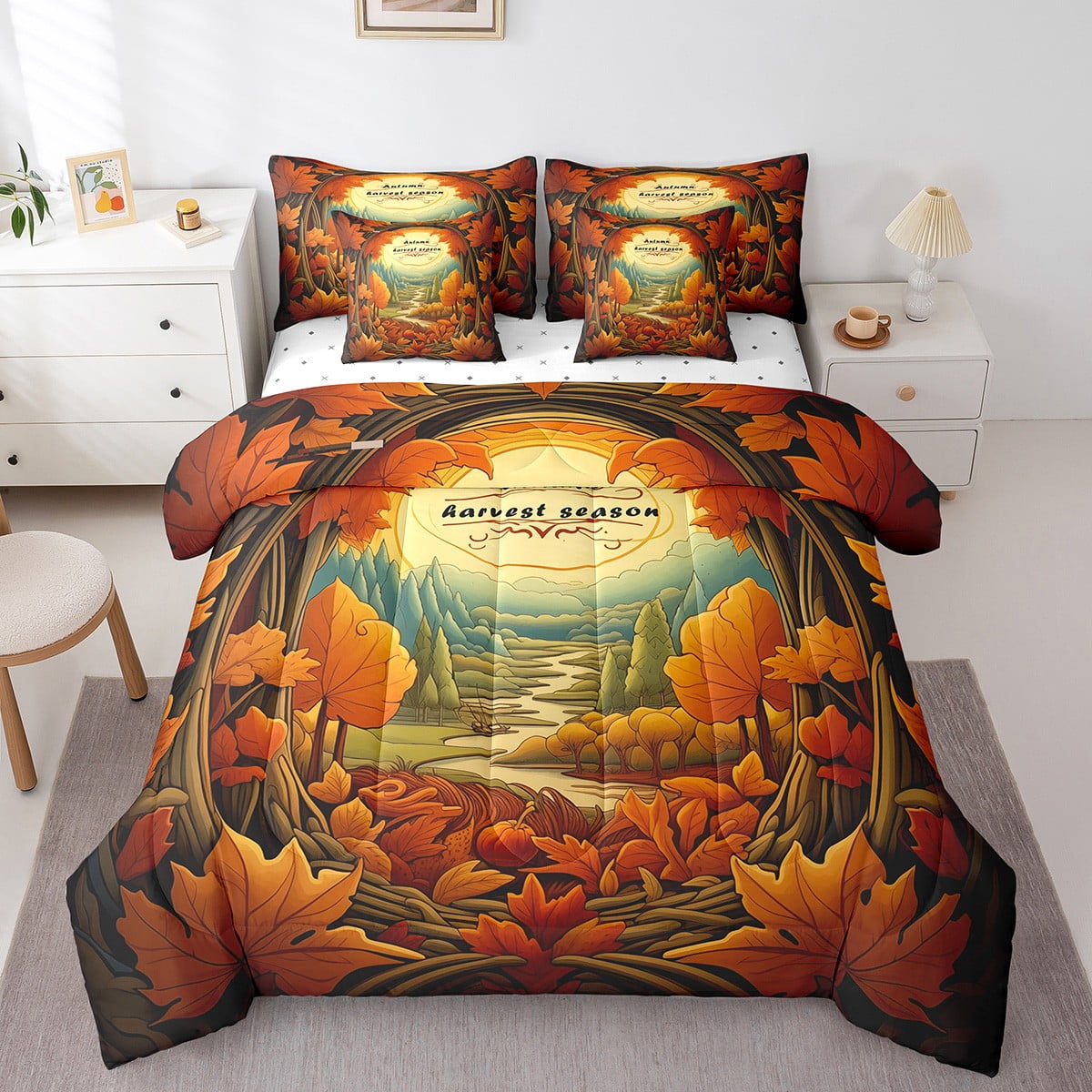 Autumn Leaves King Comforter Set 7-Piece Harvest Season Bedding Sets ...