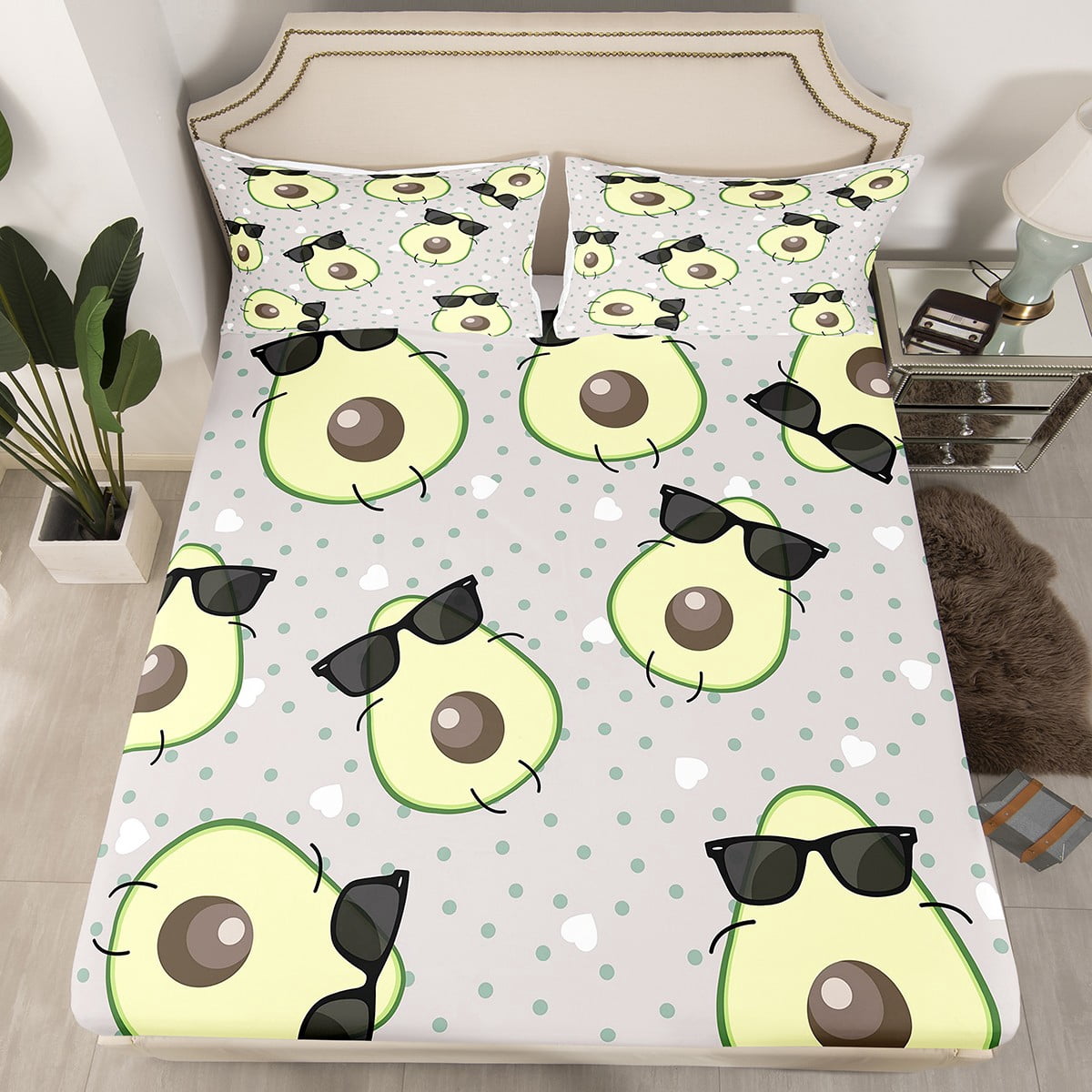 Erosebridal Avocado Bed Sheets Queen,Kawaii Green Yellow Avocado Fitted ...