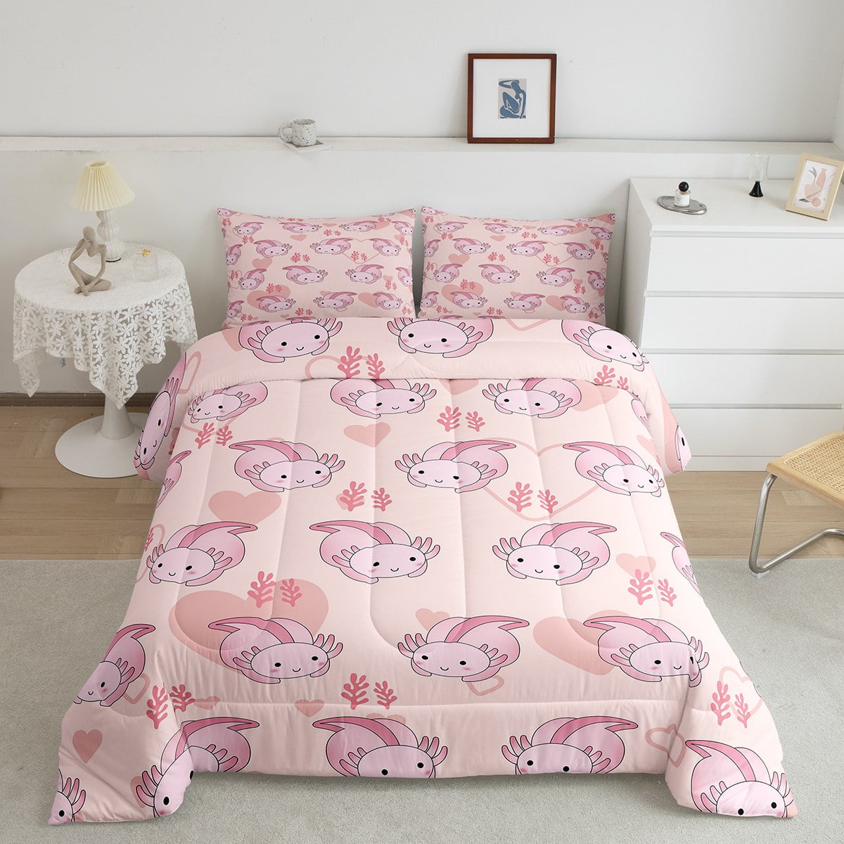 YST Axolotl Kids Bedding Set King Cute Axolotl Comforter Set For Teen ...