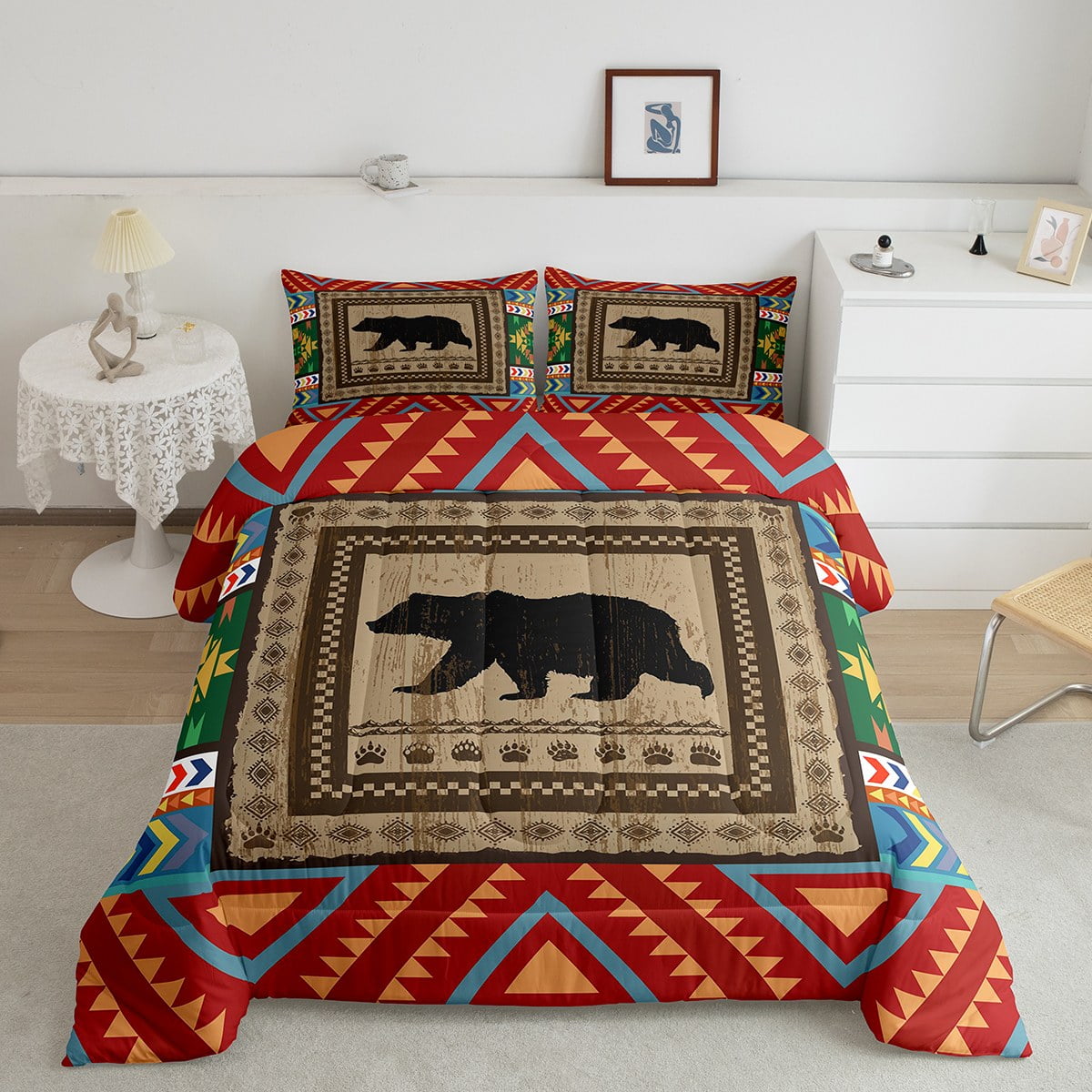 YST Aztec Bear Comforter Set King Ethnic Tribal Bedding Bear Wild