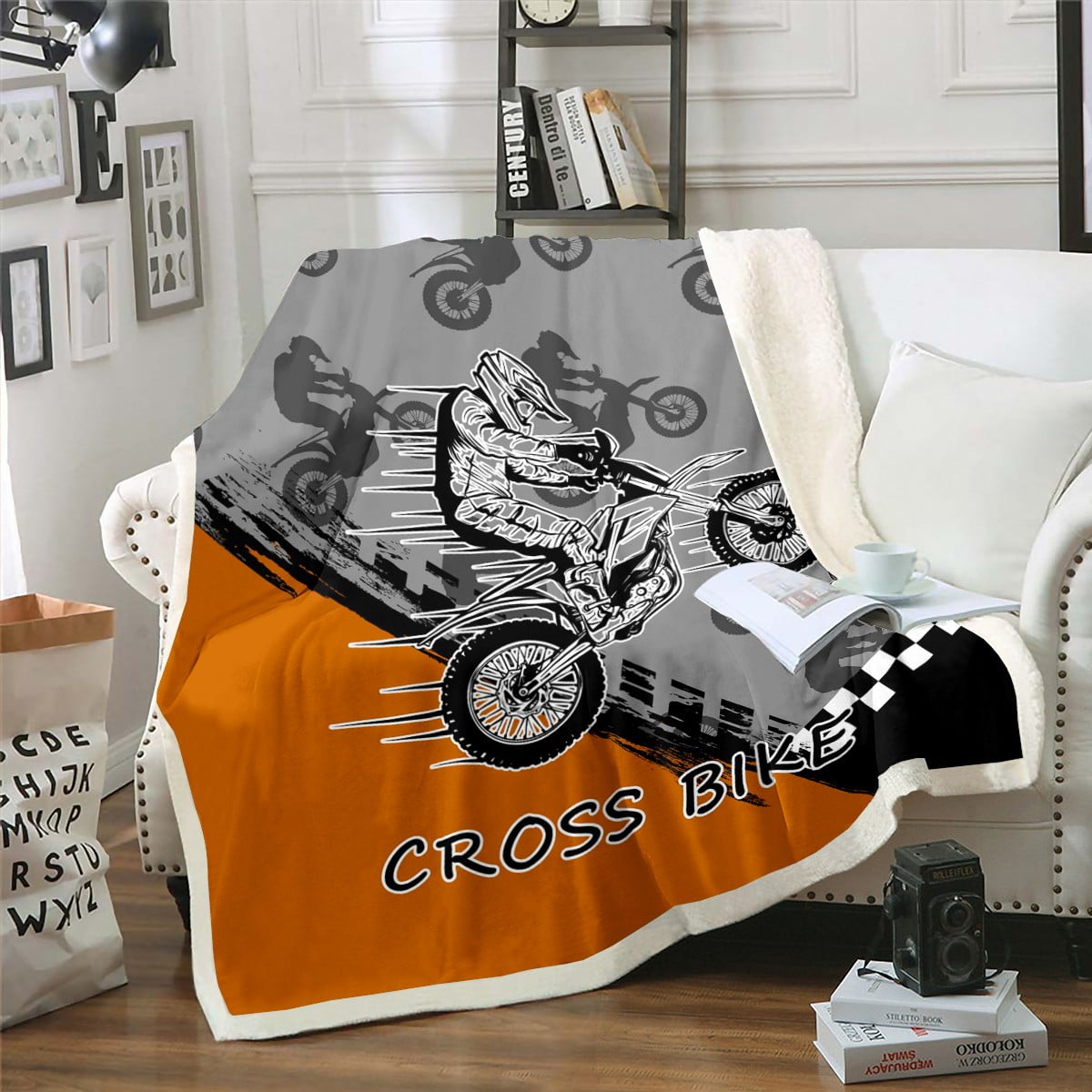 Dirt Bike Fuzzy Blanket Motocross Rider Throw Blanket Extreme Sports ...