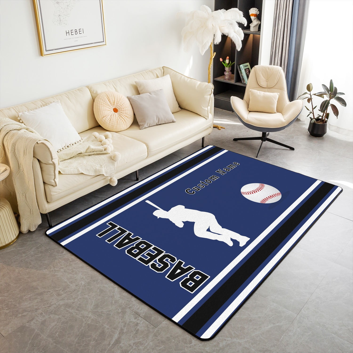 YST Baseball Area Rug for Kids Boys Teens,Custom Baseball Rug 3x5 for