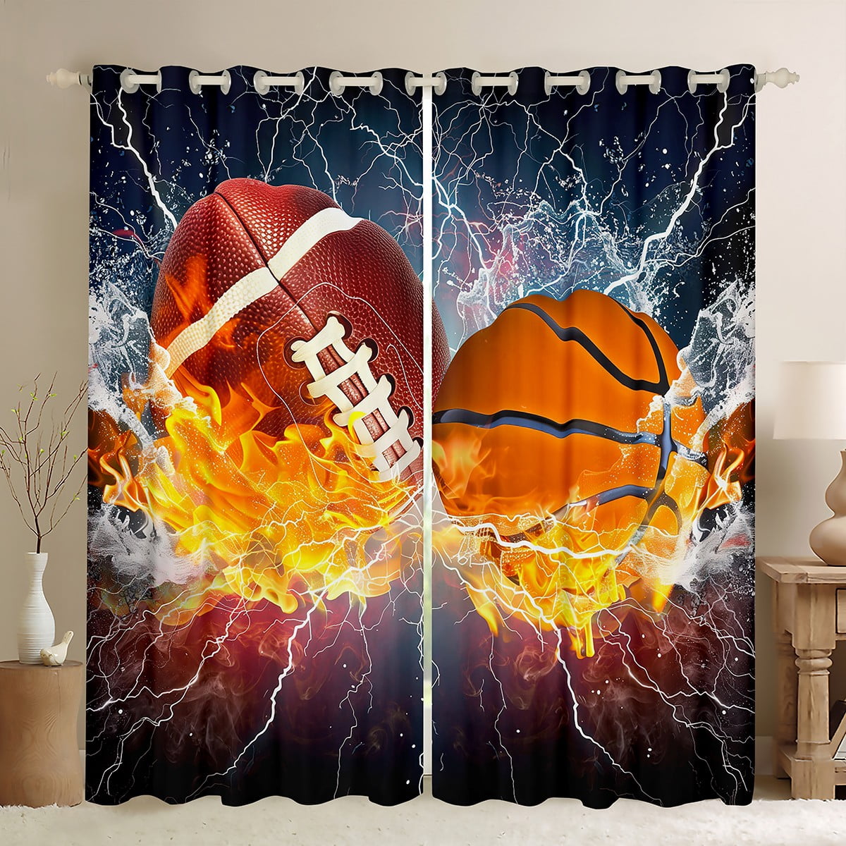 Manfei Basketball Shower Curtain – Black & White Sports Theme Bathroom Decor For Kids, Teens, Game Rooms – Waterproof With Hooks