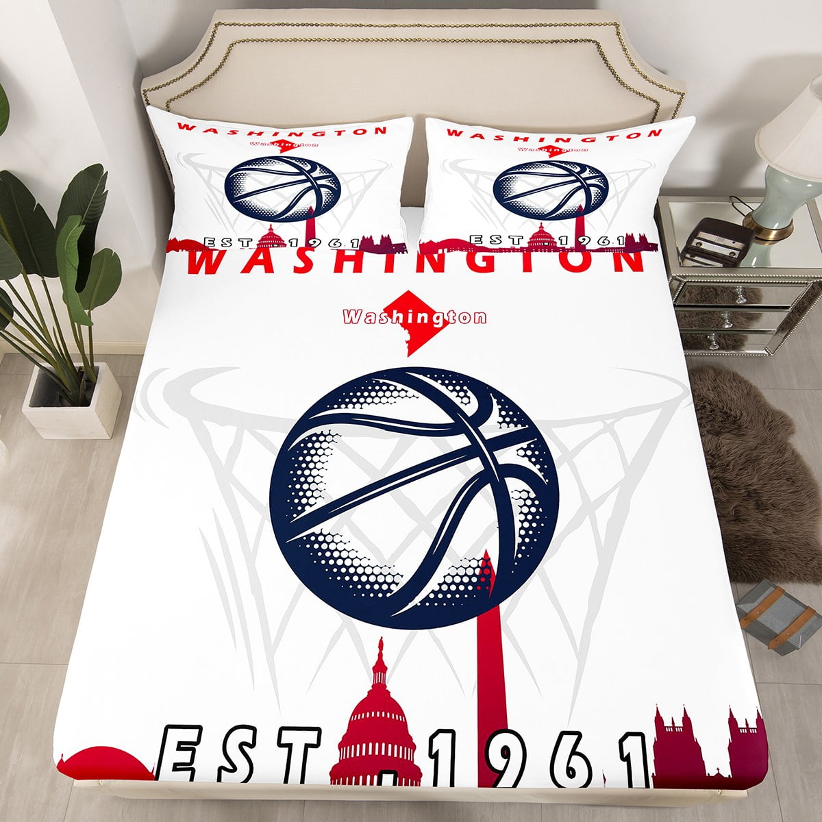 YST Basketball City Fitted Sheet for Kids Boys Girls,Basketball Bed Sheets Full,Sports Fan Gift