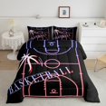 thumbnail image 1 of Erosebridal Basketball Comforter Full Room Sport Bedding Set, Glowing Basketball Court Down Comforter Sports Gamer Bed Set, Navy Pink Red Quilted Duvet (Black Reversible), 1 of 5