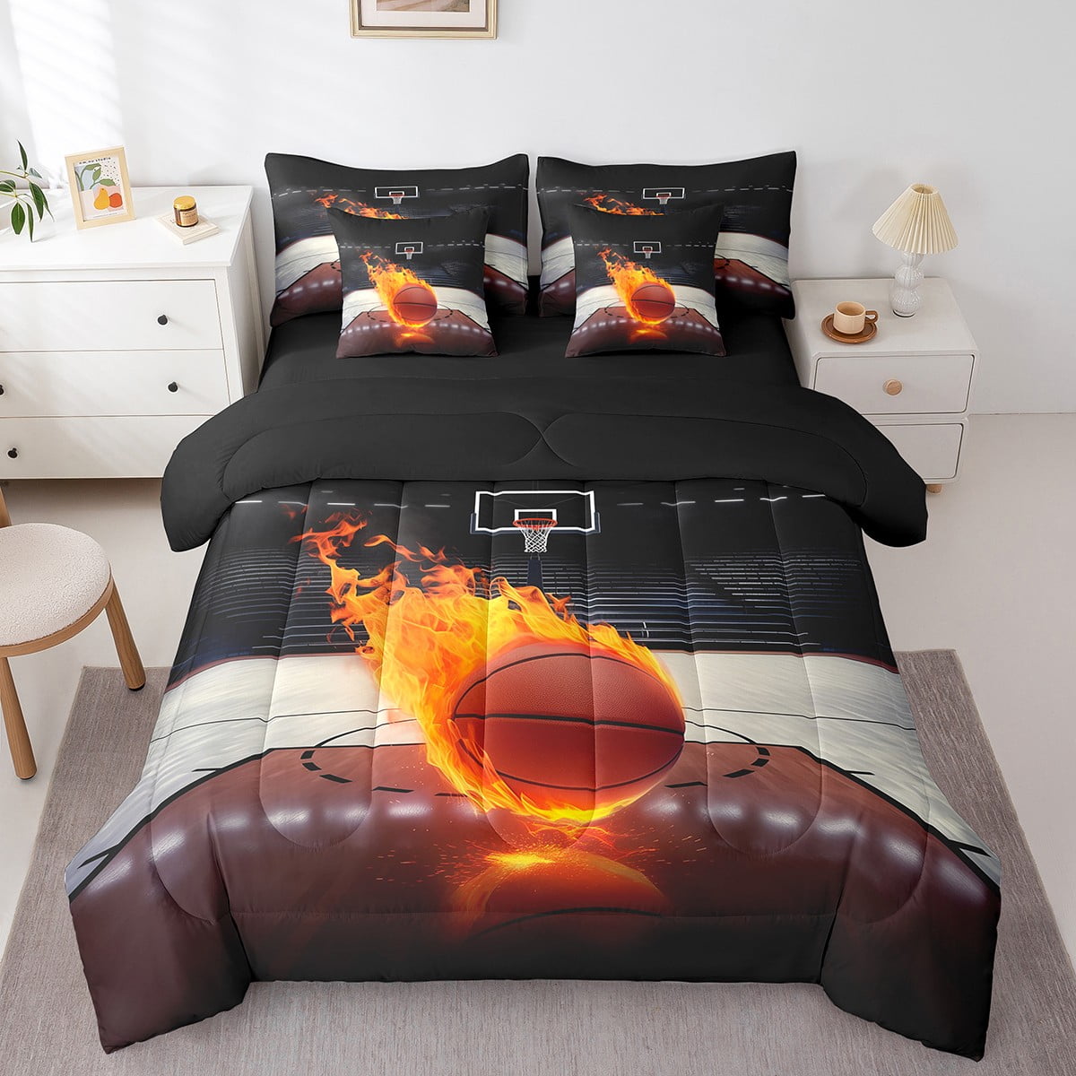 YST Basketball Comforter Set Full 7 Piece Basketball Court Bed In A Bag
